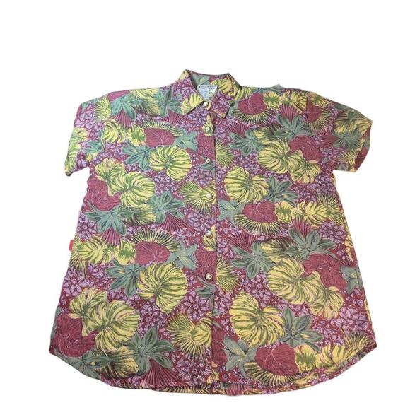 VTG Venecia Hawaiian Blouse Women’s L Tropical Print Button-Up Top EUC - Picture 1 of 6